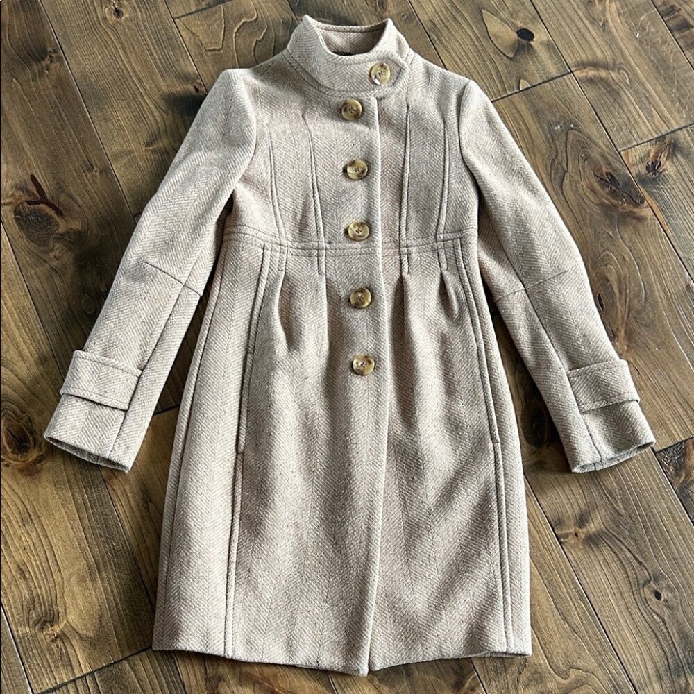 Sisley Women's Wool Pea Coat Herringbone Pattern Size Small